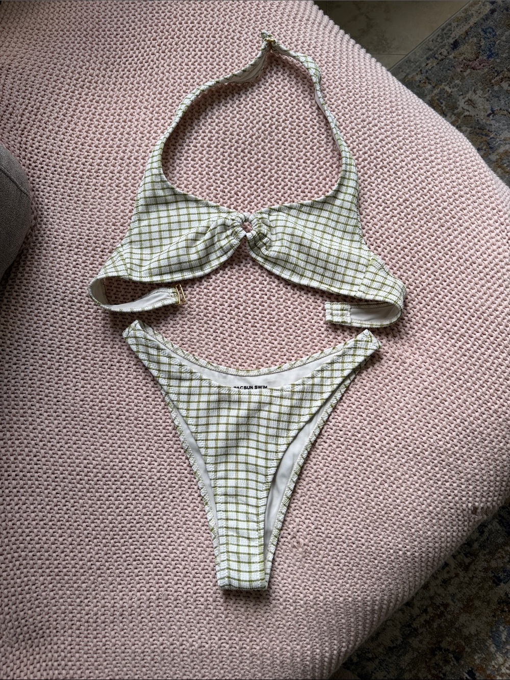 PacSun Swim Olive Green and White Checked Bikini